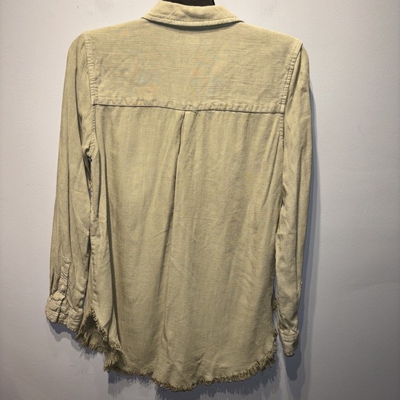 Thread & Supply Sage  Button Up Linen Blend Frayed Hem Western Boho‎ XS - Picture 2 of 7